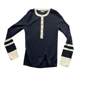 Faberty Medium Women's Black White‎ Cardigan 1/2 Button  Cashmere Cotton